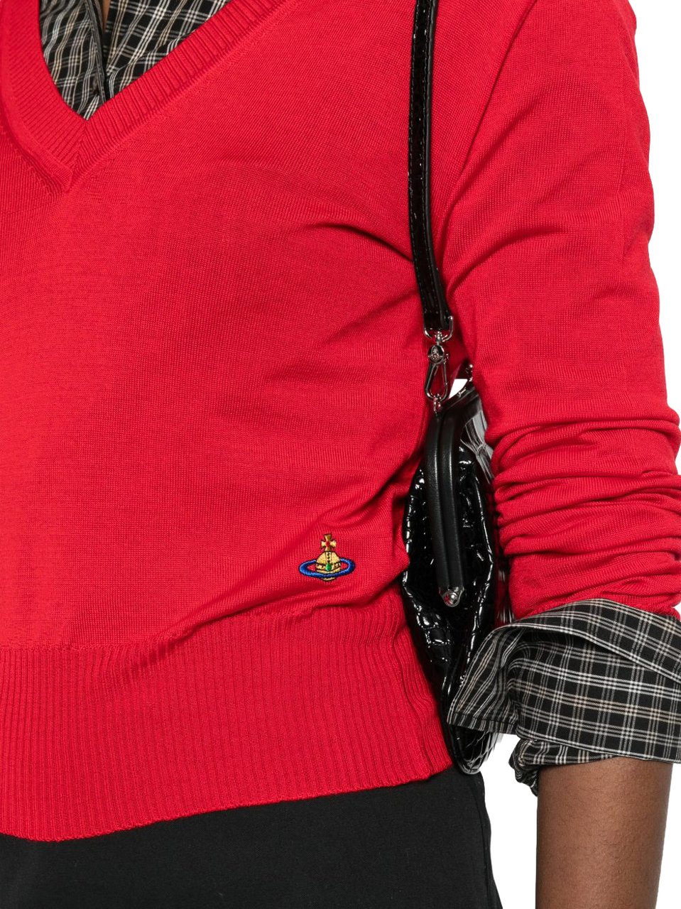 Vivienne Westwood Fitted Red Sweater With Deep V-Neckline And Ribbed Cuffs Rood