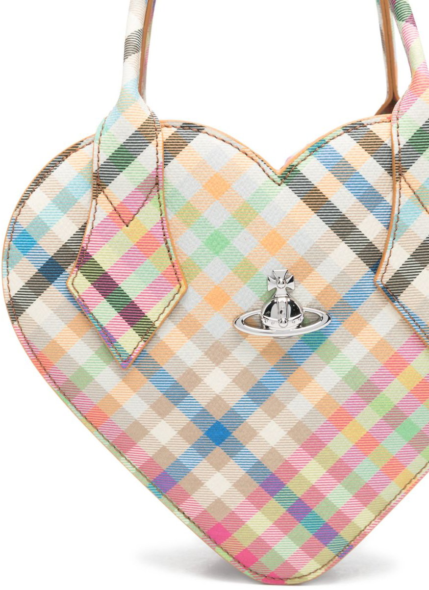 Vivienne Westwood Heart-Shaped Bag with Multicolor Plaid Pattern Grijs
