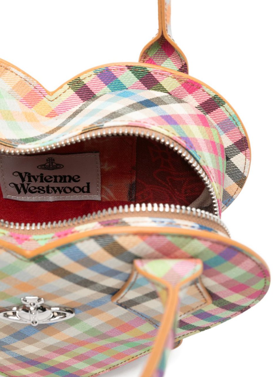 Vivienne Westwood Heart-Shaped Bag with Multicolor Plaid Pattern Grijs