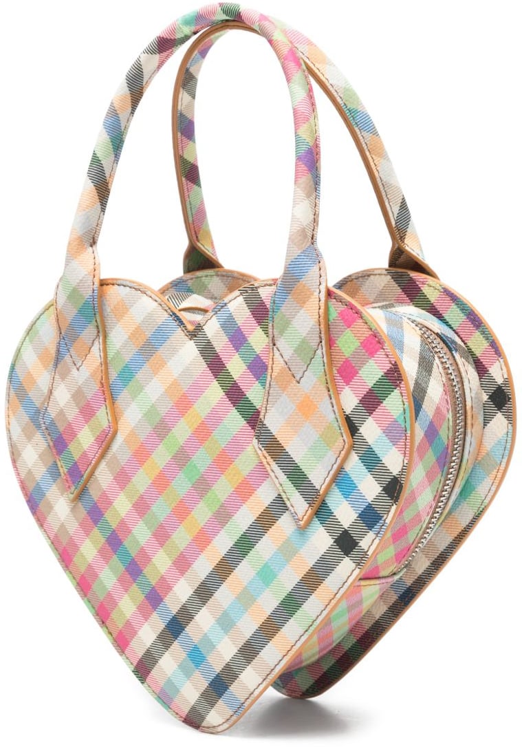 Vivienne Westwood Heart-Shaped Bag with Multicolor Plaid Pattern Grijs