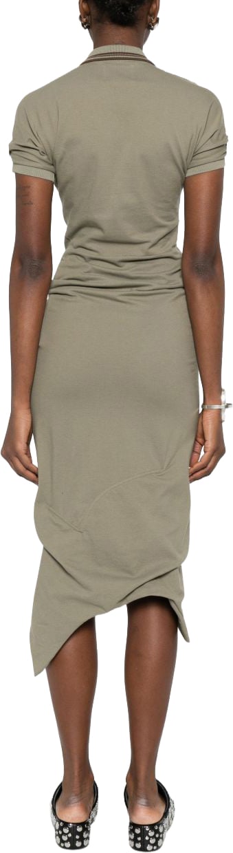Vivienne Westwood Fitted Green Midi Dress With Ruched Detailing And Polo Collar Groen