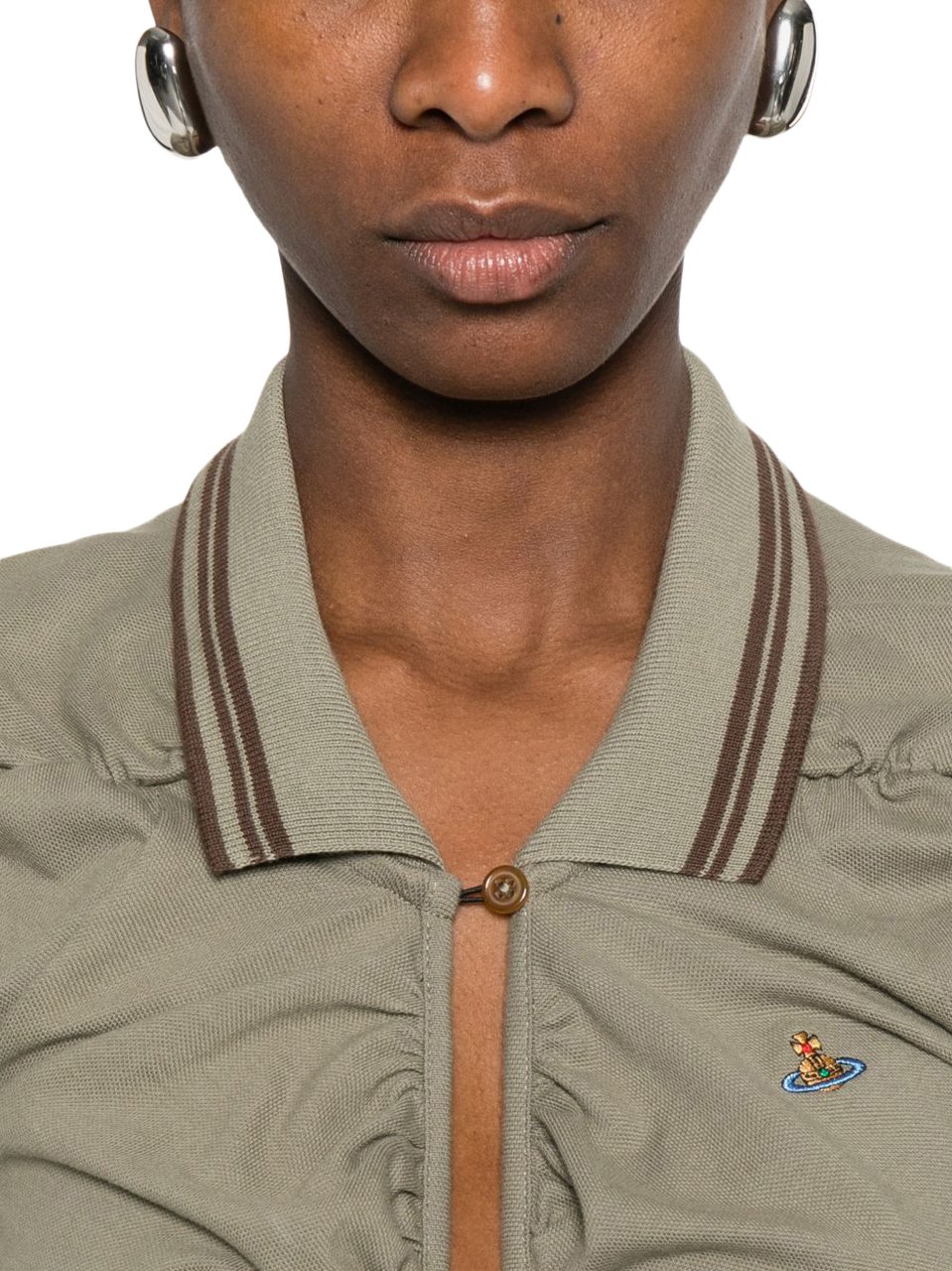 Vivienne Westwood Fitted Green Midi Dress With Ruched Detailing And Polo Collar Groen