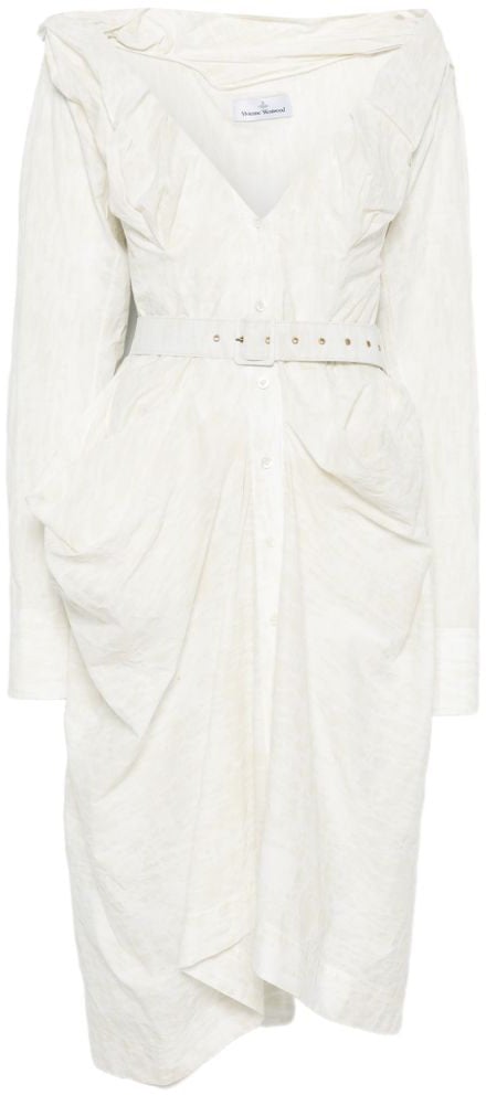 Vivienne Westwood White Ruffled Detachable Belt Shirt Dress Wit