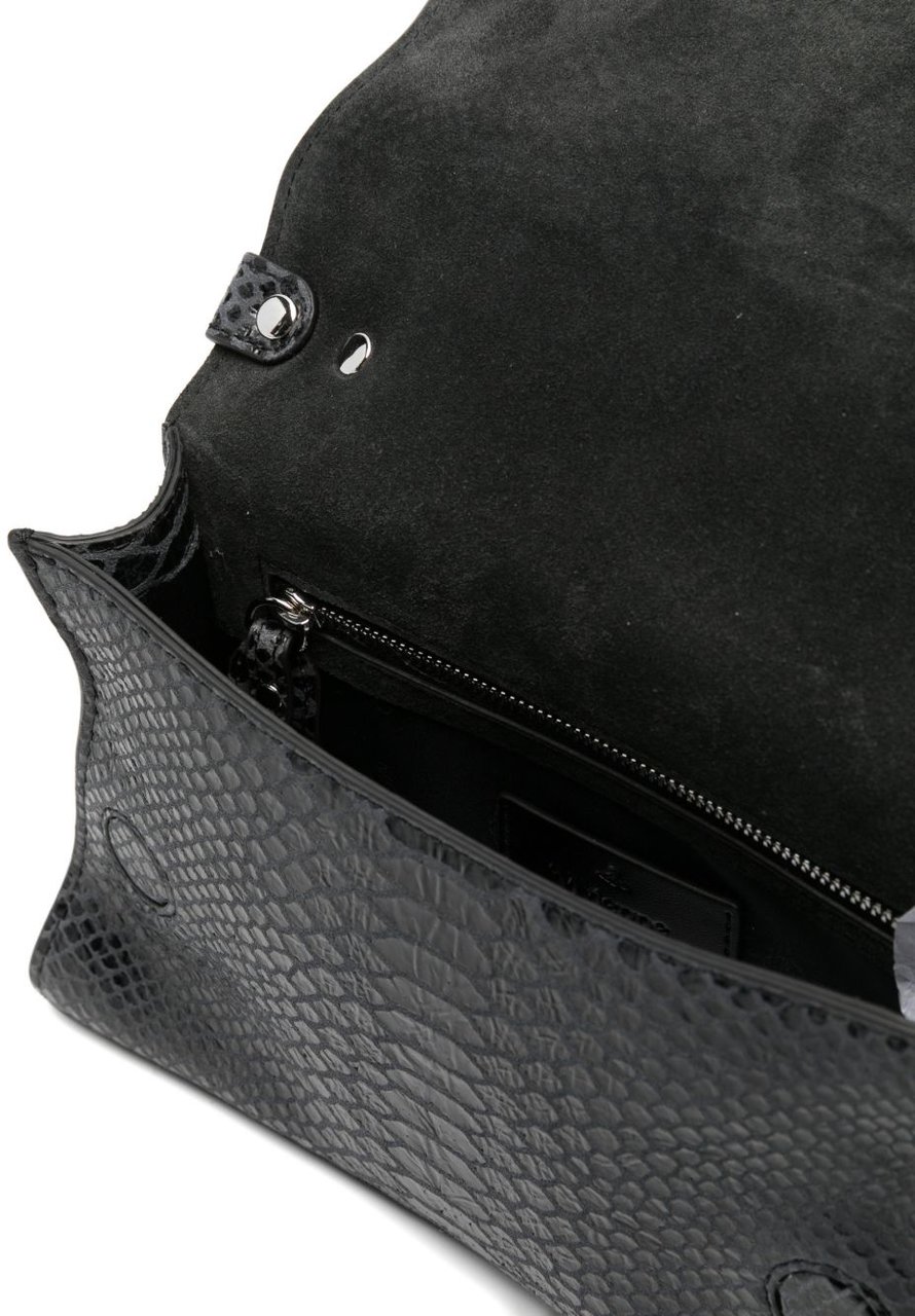 Vivienne Westwood Dark Grey Snakeskin Textured Foldover Bag Grijs