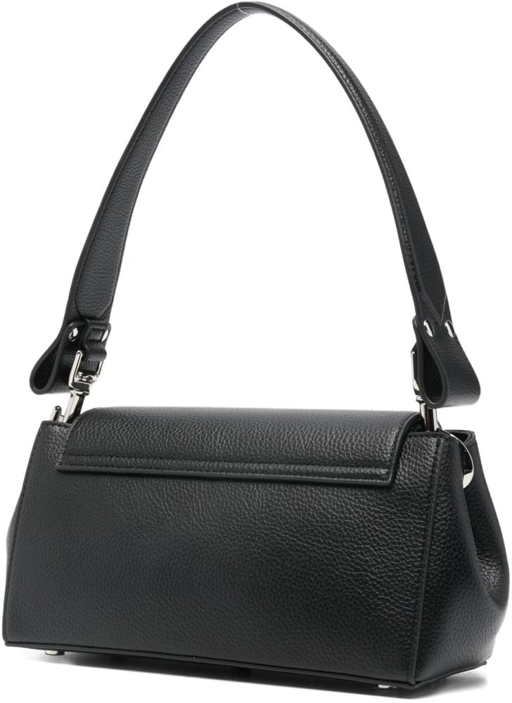 Vivienne Westwood Structured Black Handbag With Pebbled Texture And Silver Chain Strap Zwart