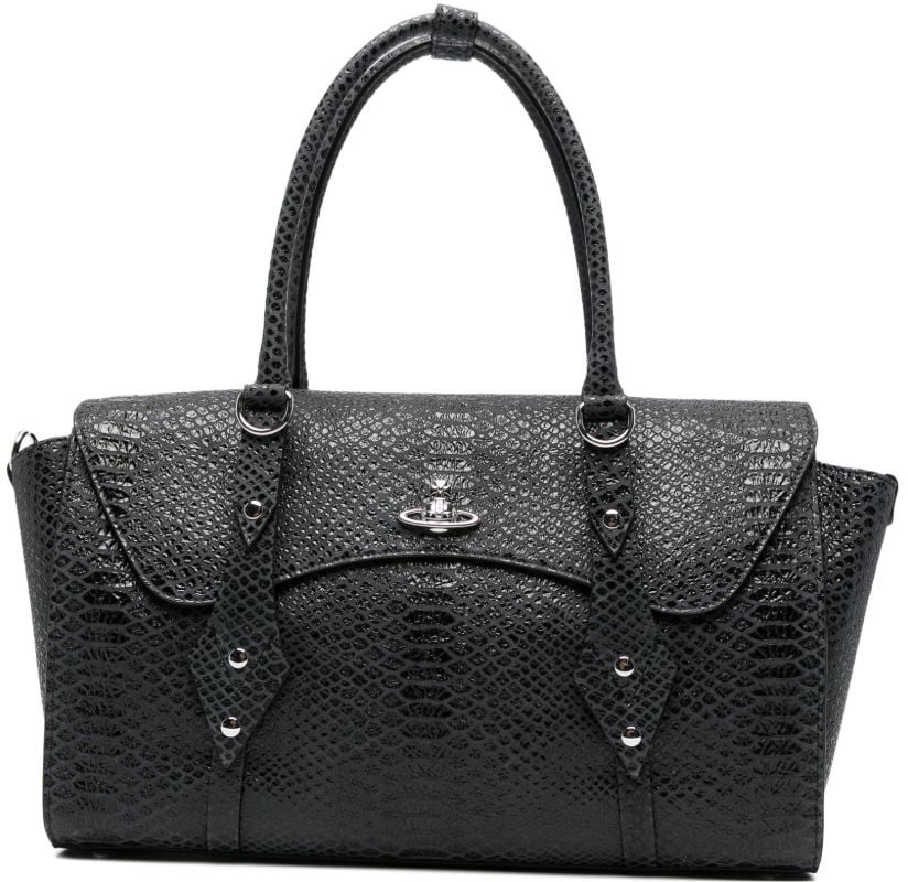 Vivienne Westwood Dark Grey Snakeskin Textured Leather Bag Grijs