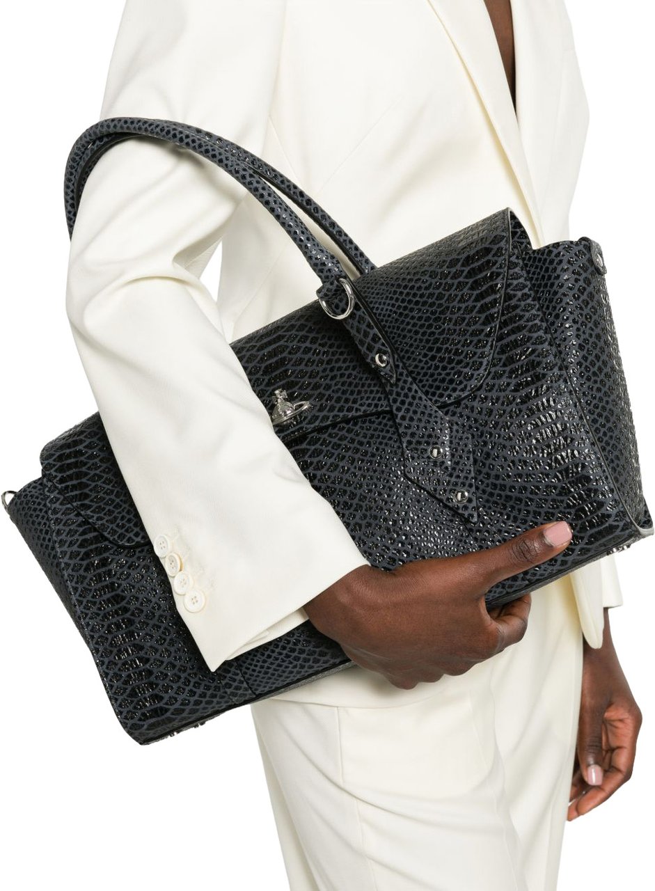 Vivienne Westwood Dark Grey Snakeskin Textured Leather Bag Grijs