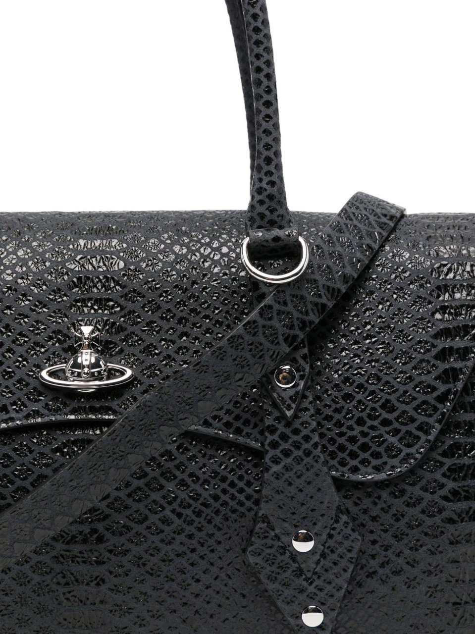 Vivienne Westwood Dark Grey Snakeskin Textured Leather Bag Grijs