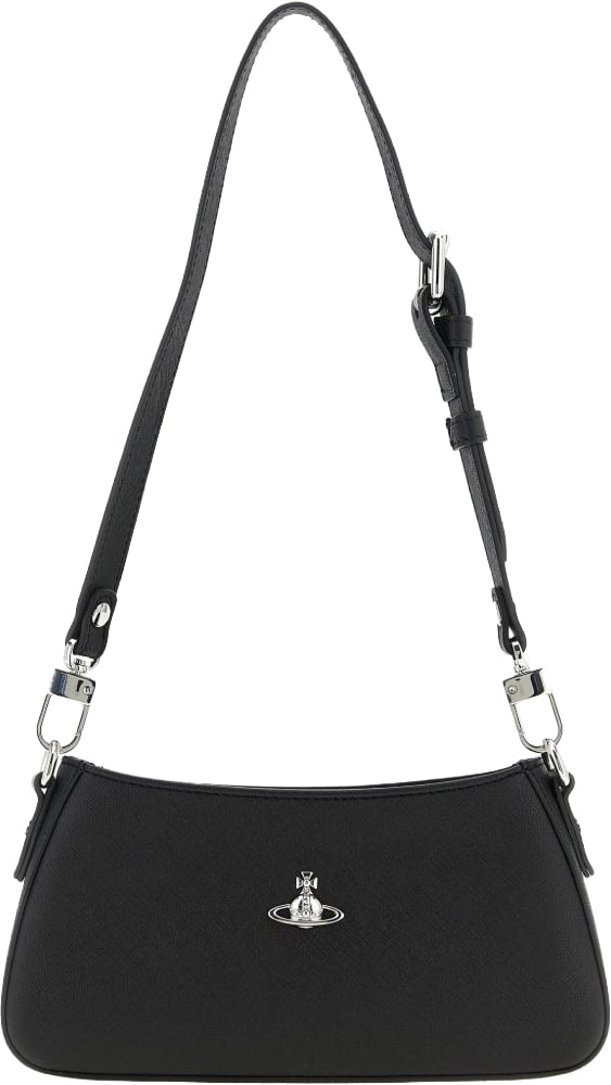 Vivienne Westwood Black Top Zip Adjustable Leather Bag Zwart