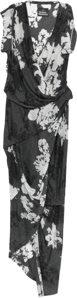 Vivienne Westwood Grey Floral Print Draped Wrap Dress Grijs