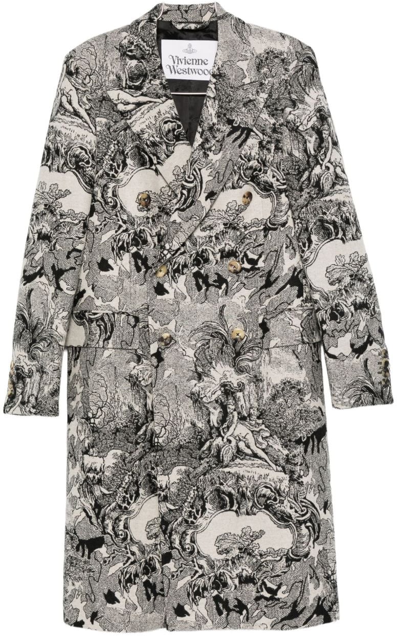 Vivienne Westwood Cream Baroque Print Long-Sleeve Coat Grijs
