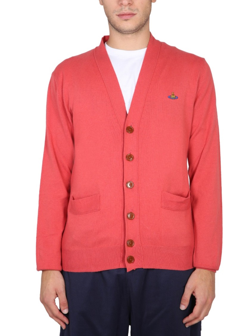 Vivienne Westwood Cardigan With Elegant Orb Embroidery Maroon