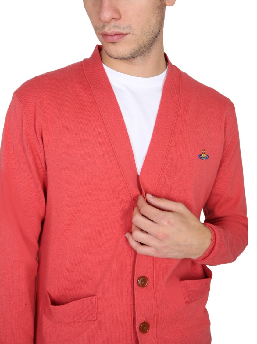 Vivienne Westwood Cardigan With Elegant Orb Embroidery Maroon