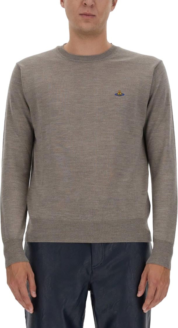 Vivienne Westwood Logo-Embellished Virgin Wool Jersey With Classic Crew Neck Grijs