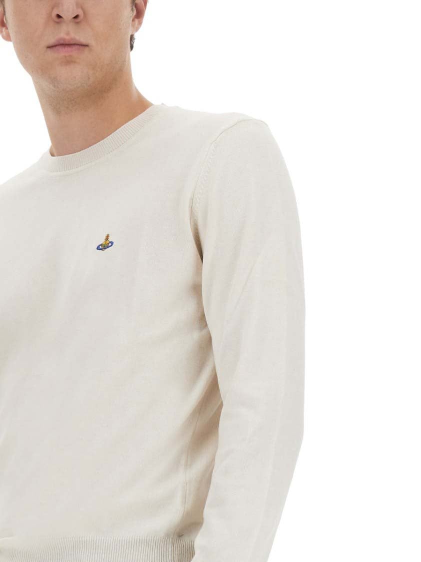 Vivienne Westwood Cotton-Cashmere Blend Jersey With Embroidered Logo Neutraal