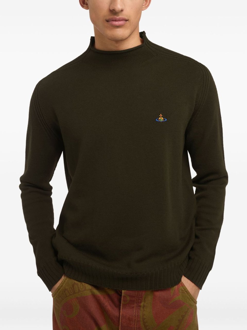 Vivienne Westwood High Neck Ribbed Brown Sweater Zwart