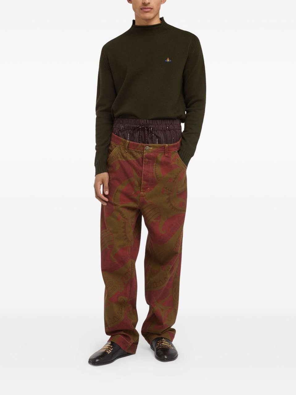 Vivienne Westwood High Neck Ribbed Brown Sweater Zwart