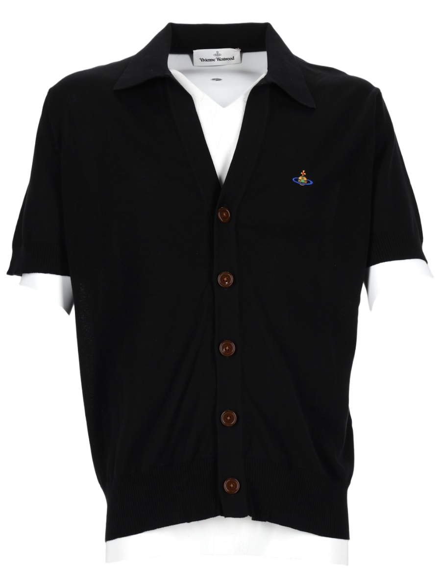 Vivienne Westwood Neutrals Slim Fit Cardigan Polo Shirt Zwart
