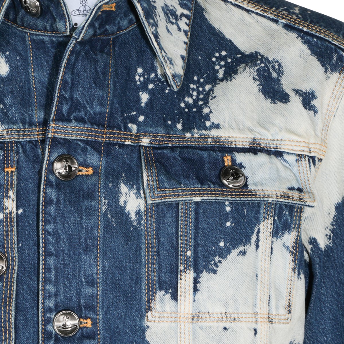 Vivienne Westwood Blue Denim Worker Jacket with Artistic Paint Details Blauw