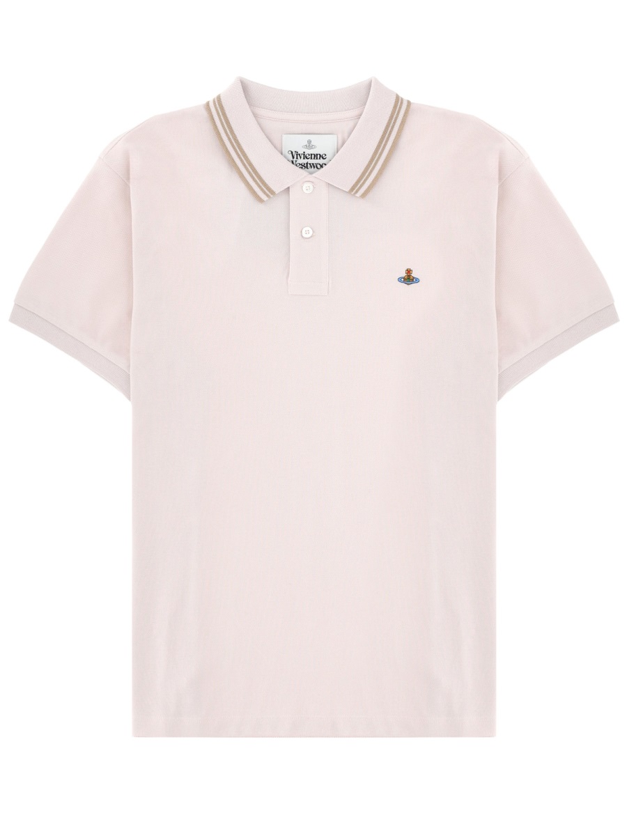 Vivienne Westwood Short-Sleeved Polo Shirt With Dual Stripe Detail Roze