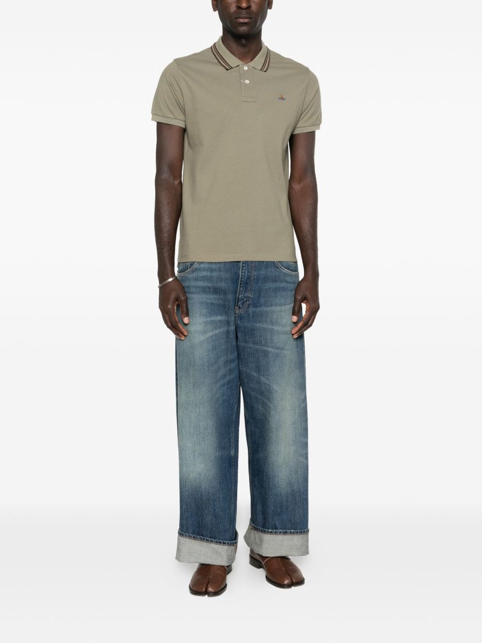 Vivienne Westwood Short-Sleeve Polo Shirt With Ribbed Collar And Striped Accents Groen