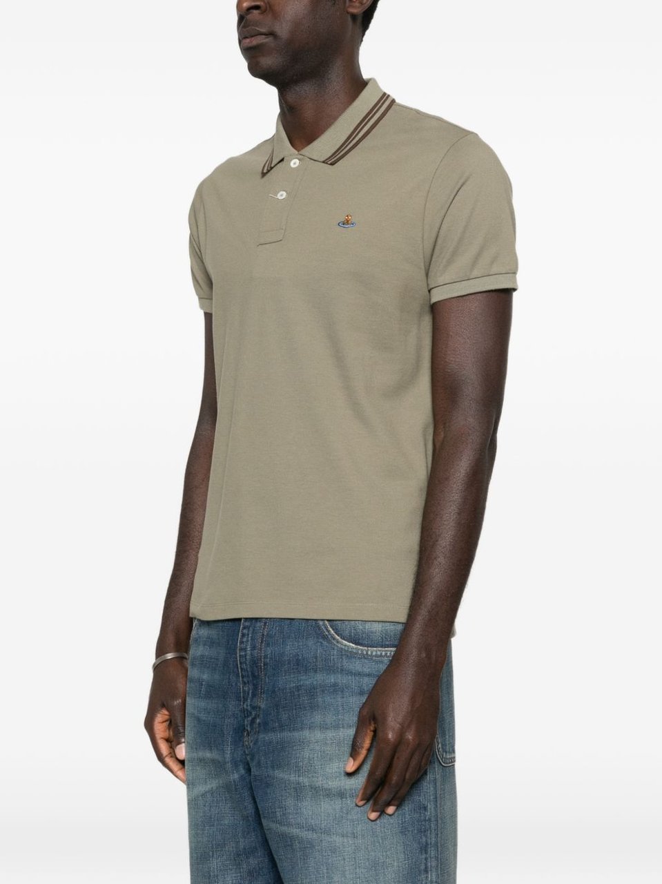 Vivienne Westwood Short-Sleeve Polo Shirt With Ribbed Collar And Striped Accents Groen