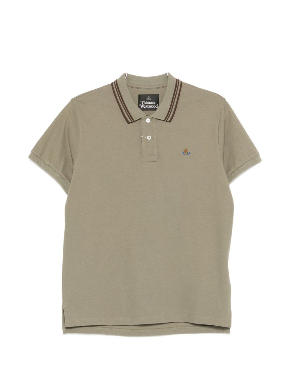 Vivienne Westwood Short-Sleeve Polo Shirt With Ribbed Collar And Striped Accents Groen