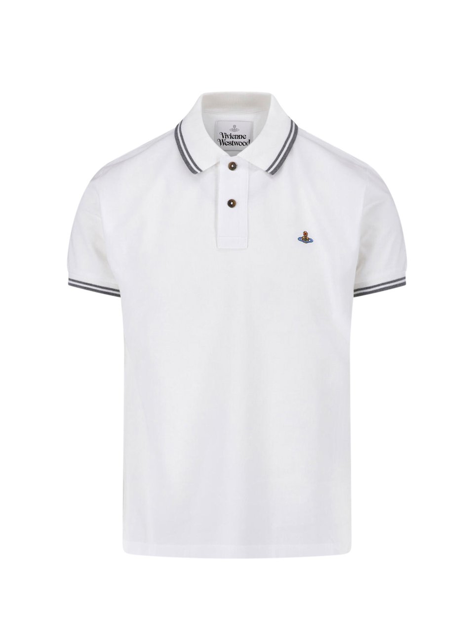 Vivienne Westwood Short-Sleeve Polo Shirt with Grey Double Stripes Wit