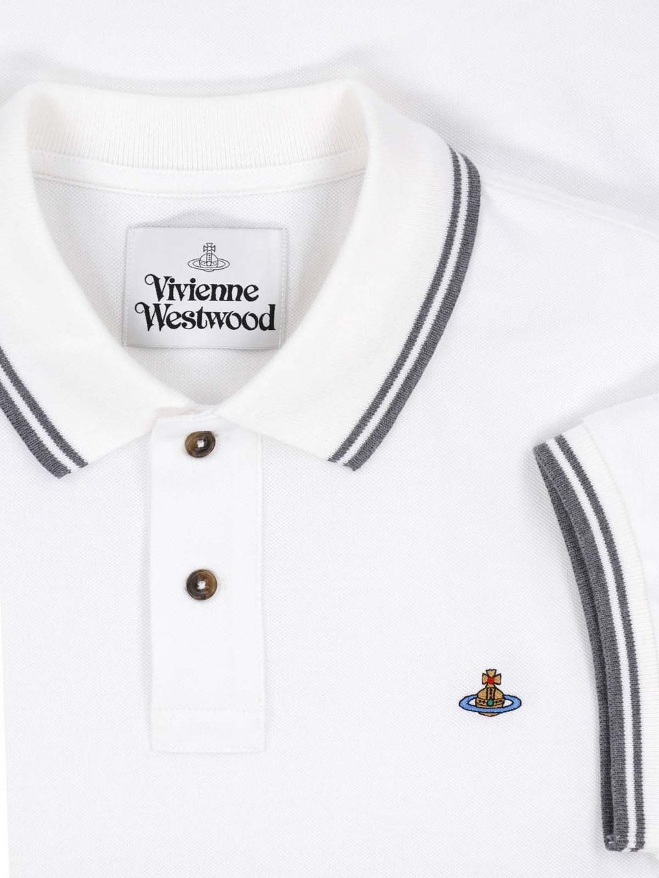 Vivienne Westwood Short-Sleeve Polo Shirt with Grey Double Stripes Wit