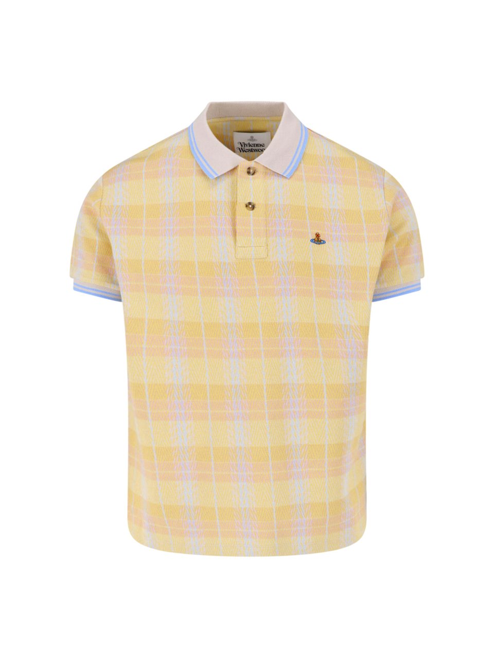 Vivienne Westwood Yellow and Light Blue Plaid Pattern Cropped Polo Shirt Geel