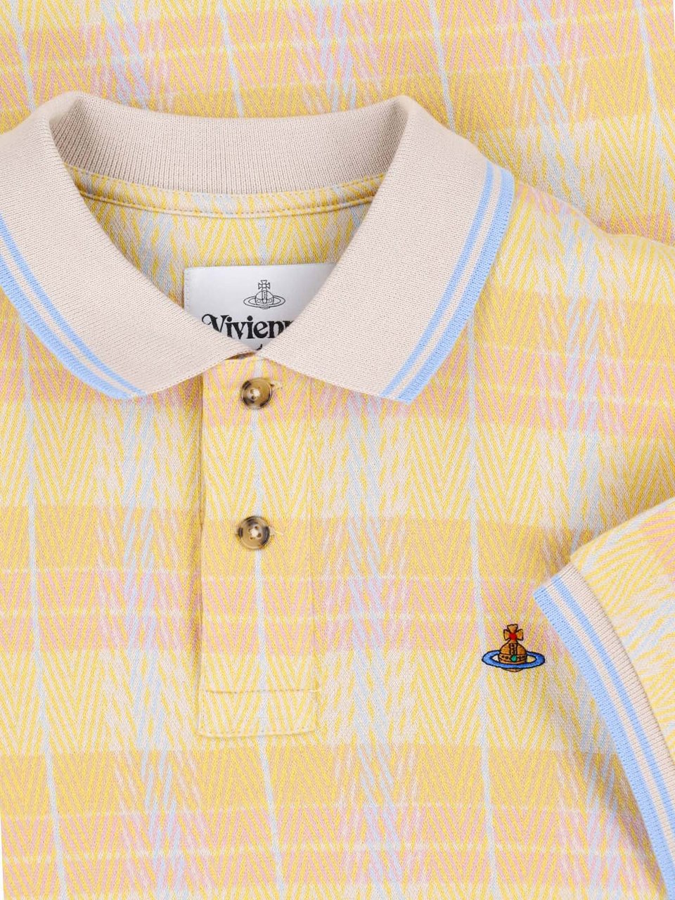 Vivienne Westwood Yellow and Light Blue Plaid Pattern Cropped Polo Shirt Geel