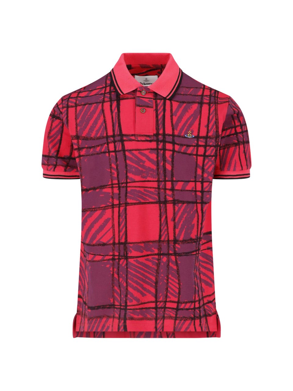 Vivienne Westwood Checkered Polo Shirt with Puff Sleeves Rood