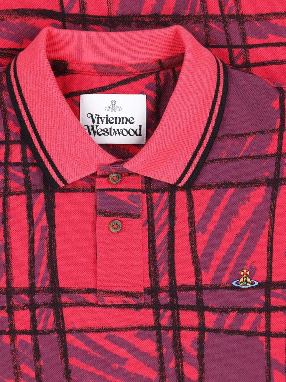 Vivienne Westwood Checkered Polo Shirt with Puff Sleeves Rood
