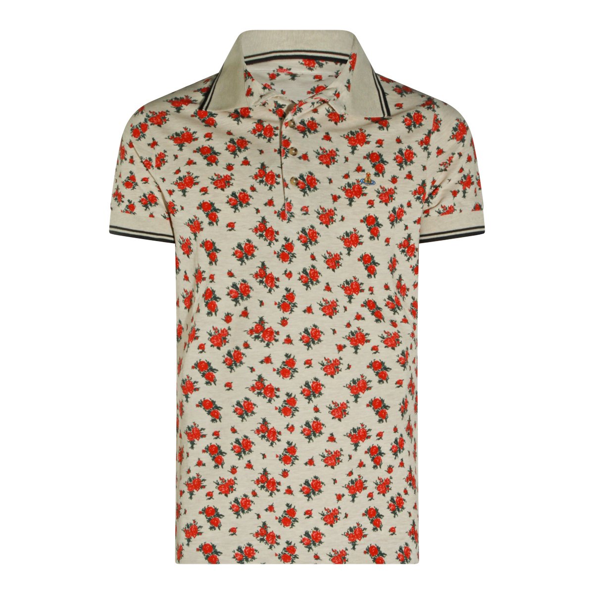 Vivienne Westwood Beige Cotton Red Floral Polo Shirt Neutraal