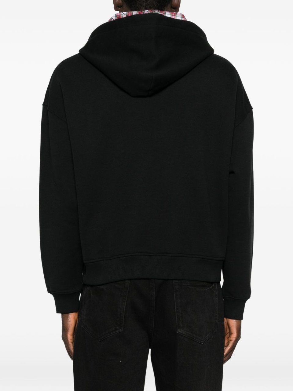 Vivienne Westwood Relaxed Fit Black Hoodie With Plaid Lined Hood Zwart