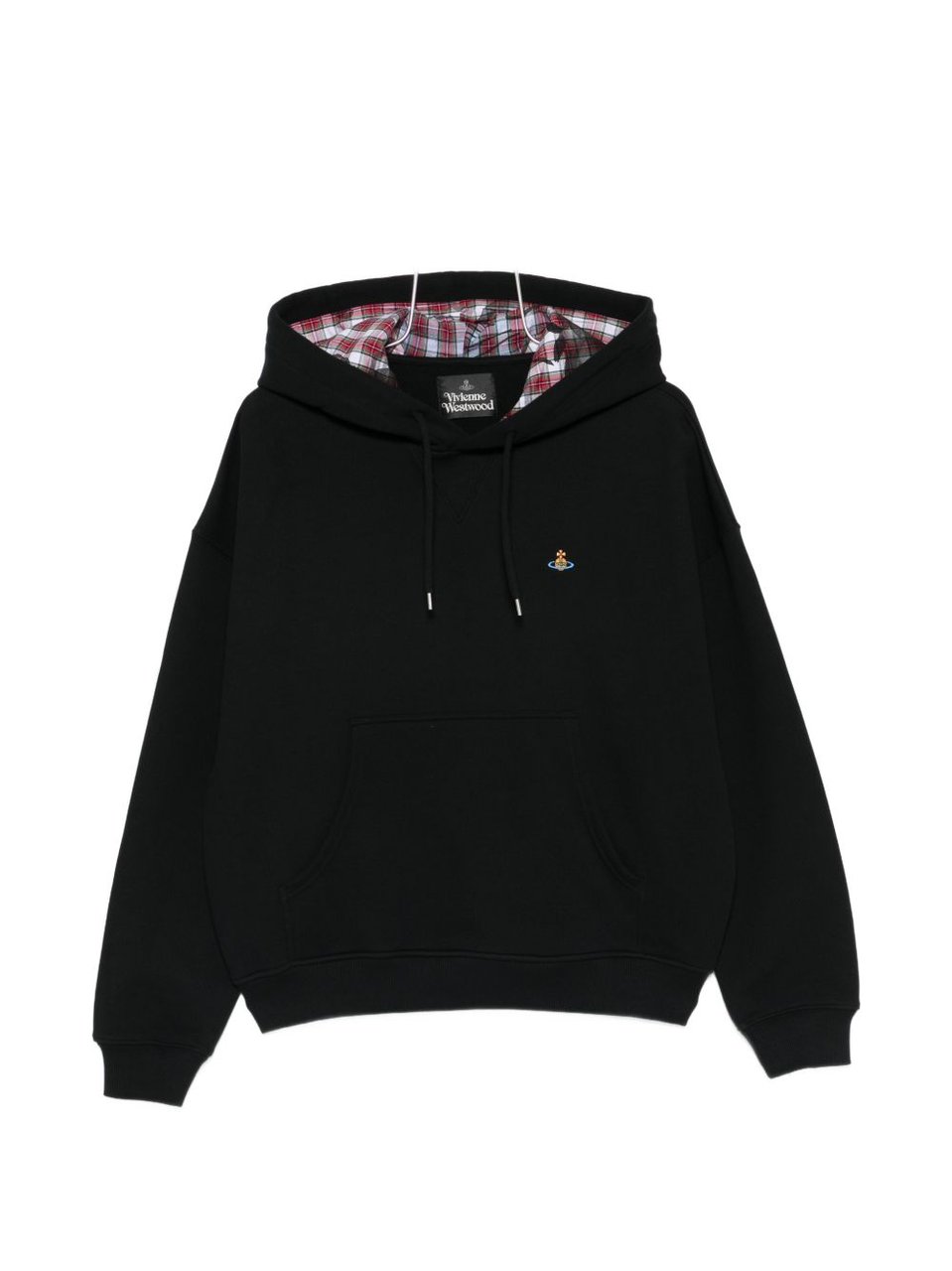 Vivienne Westwood Relaxed Fit Black Hoodie With Plaid Lined Hood Zwart
