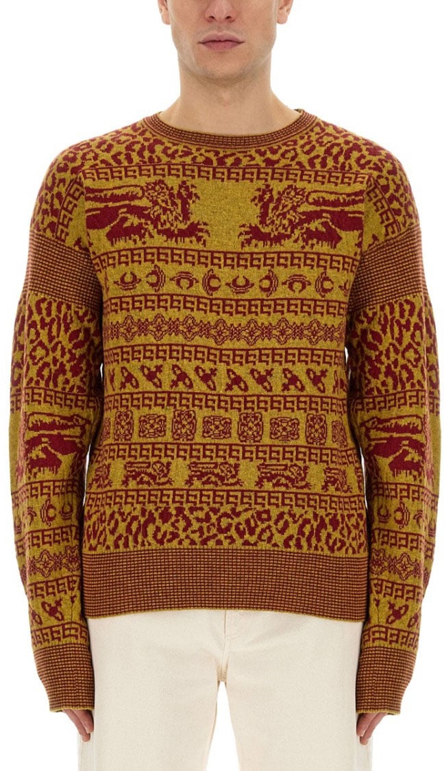 Vivienne Westwood Slim Fit Shirt With Intricate Lion Motifs Bruin