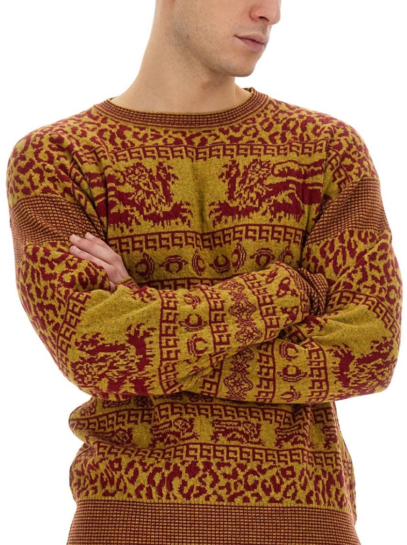Vivienne Westwood Slim Fit Shirt With Intricate Lion Motifs Bruin