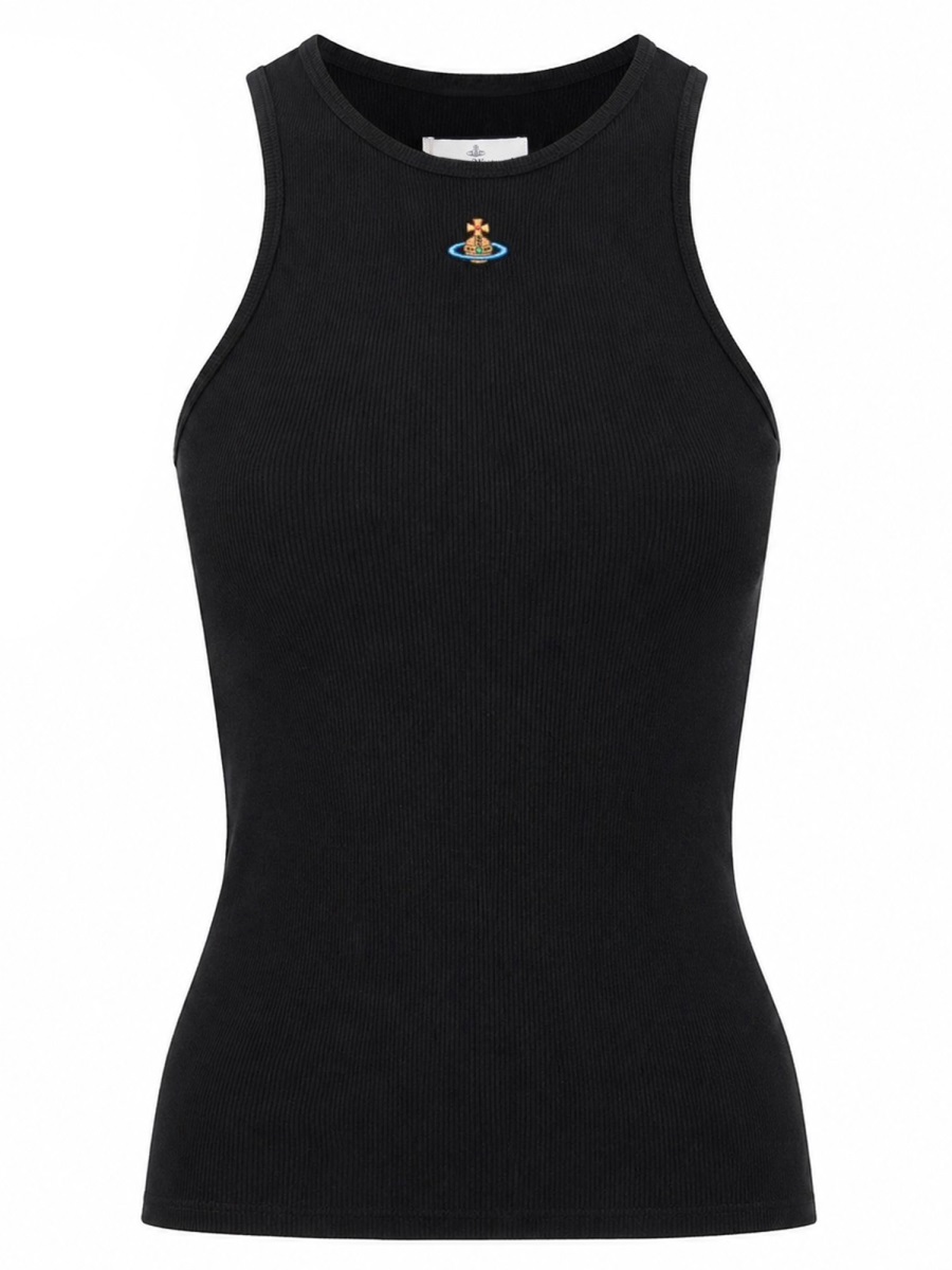 Vivienne Westwood Top Con Logo Ribbed Cotton Tank Zwart