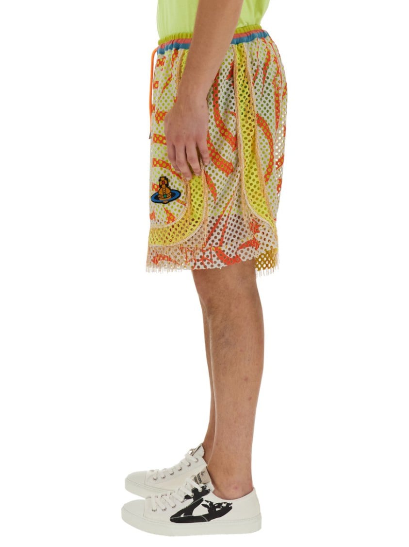 Vivienne Westwood Print Mesh Shorts With Fringed Hem Divers