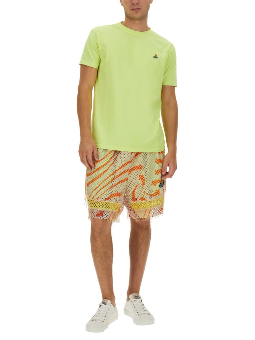 Vivienne Westwood Print Mesh Shorts With Fringed Hem Divers