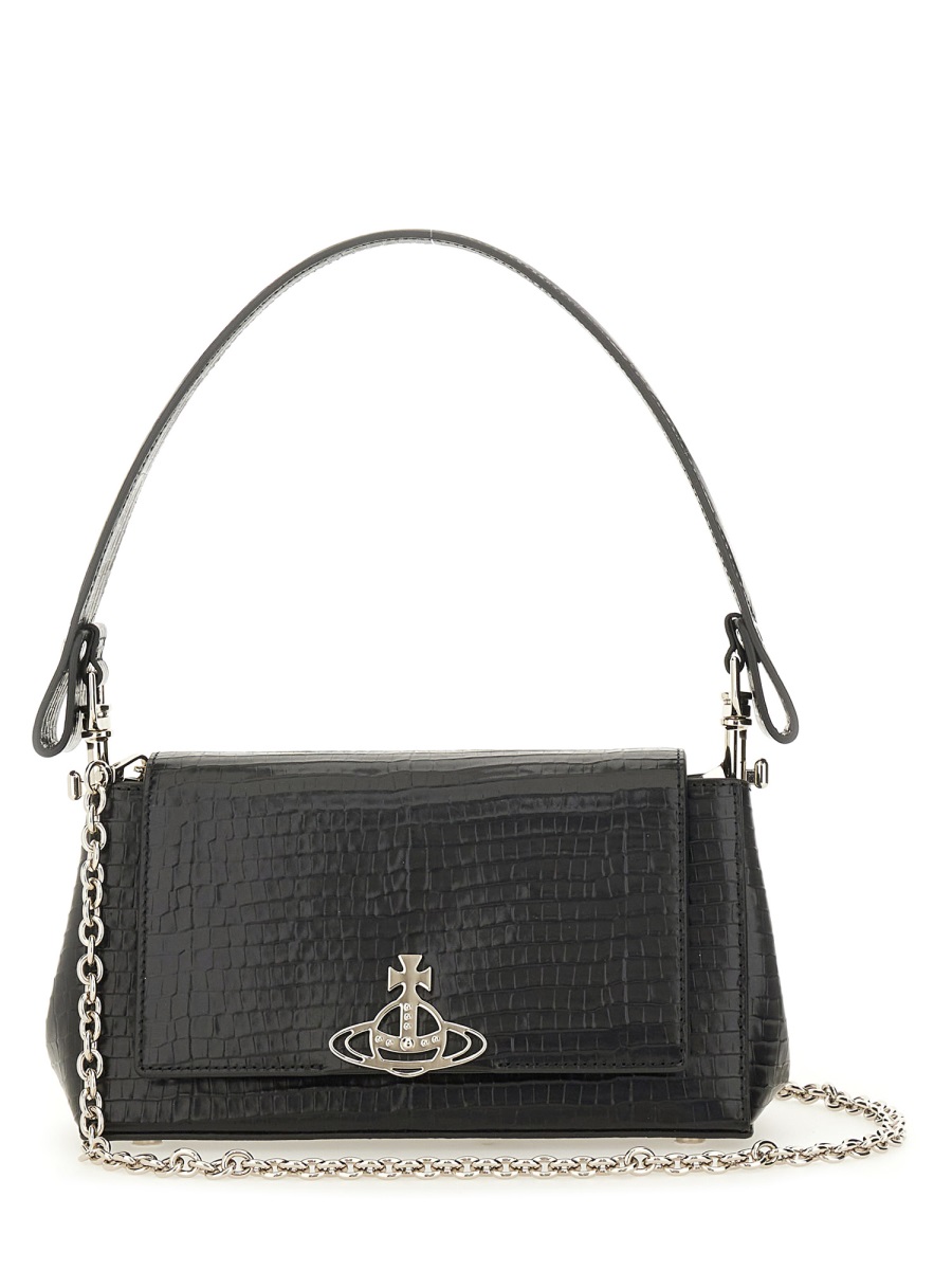 Vivienne Westwood Hazel Crocodile Pattern Medium Handbag Zwart