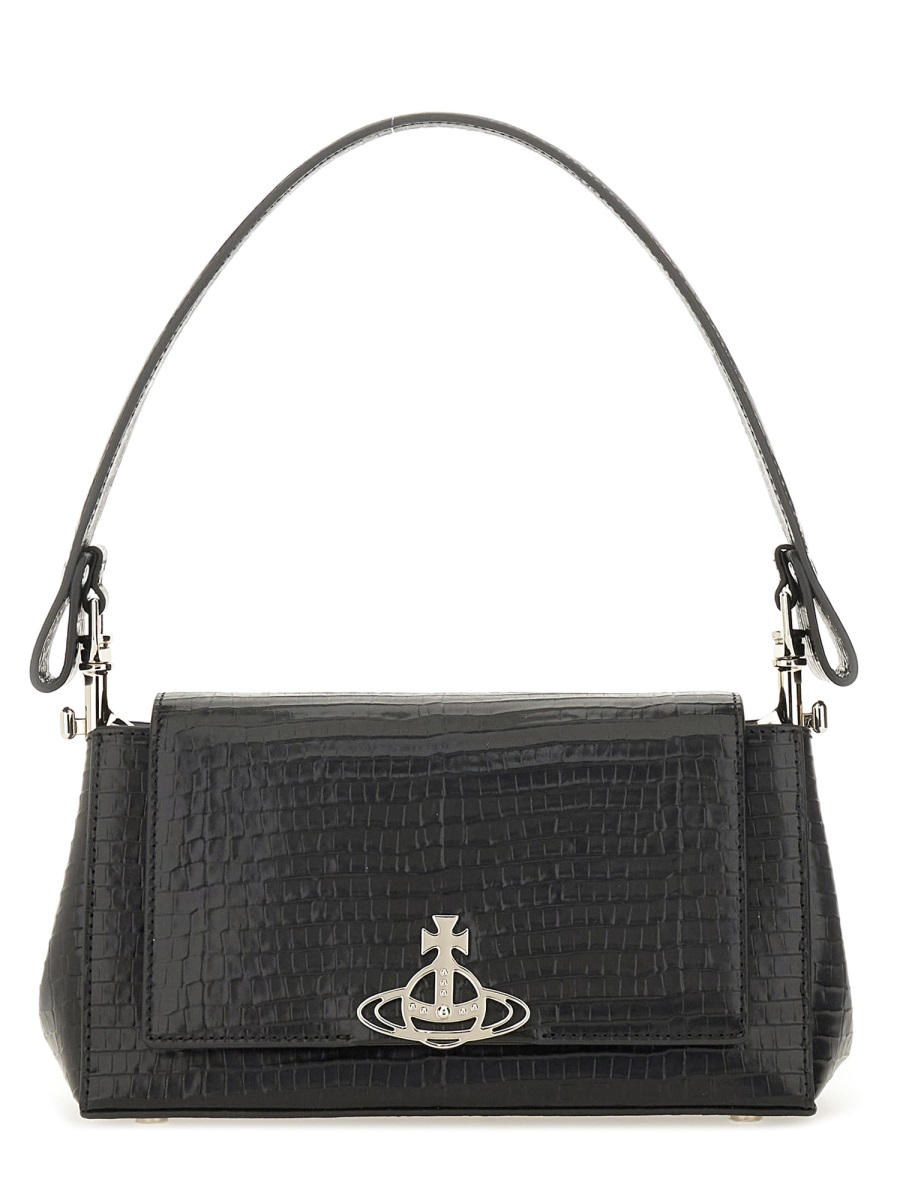 Vivienne Westwood Hazel Crocodile Pattern Medium Handbag Zwart