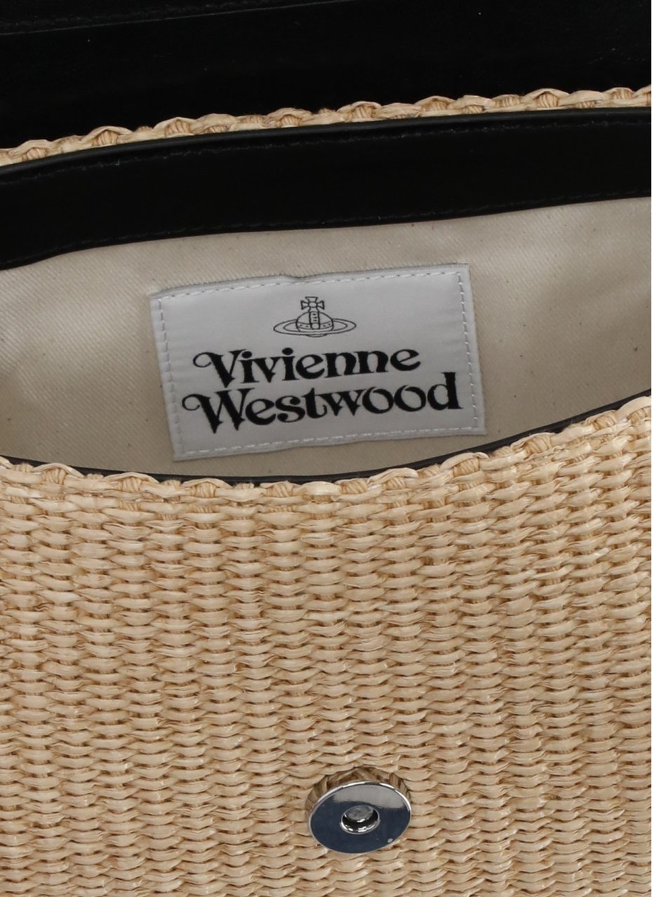 Vivienne Westwood Medium Woven Rafia Shoulder Bag With Orb Logo And Versatile Straps Neutraal