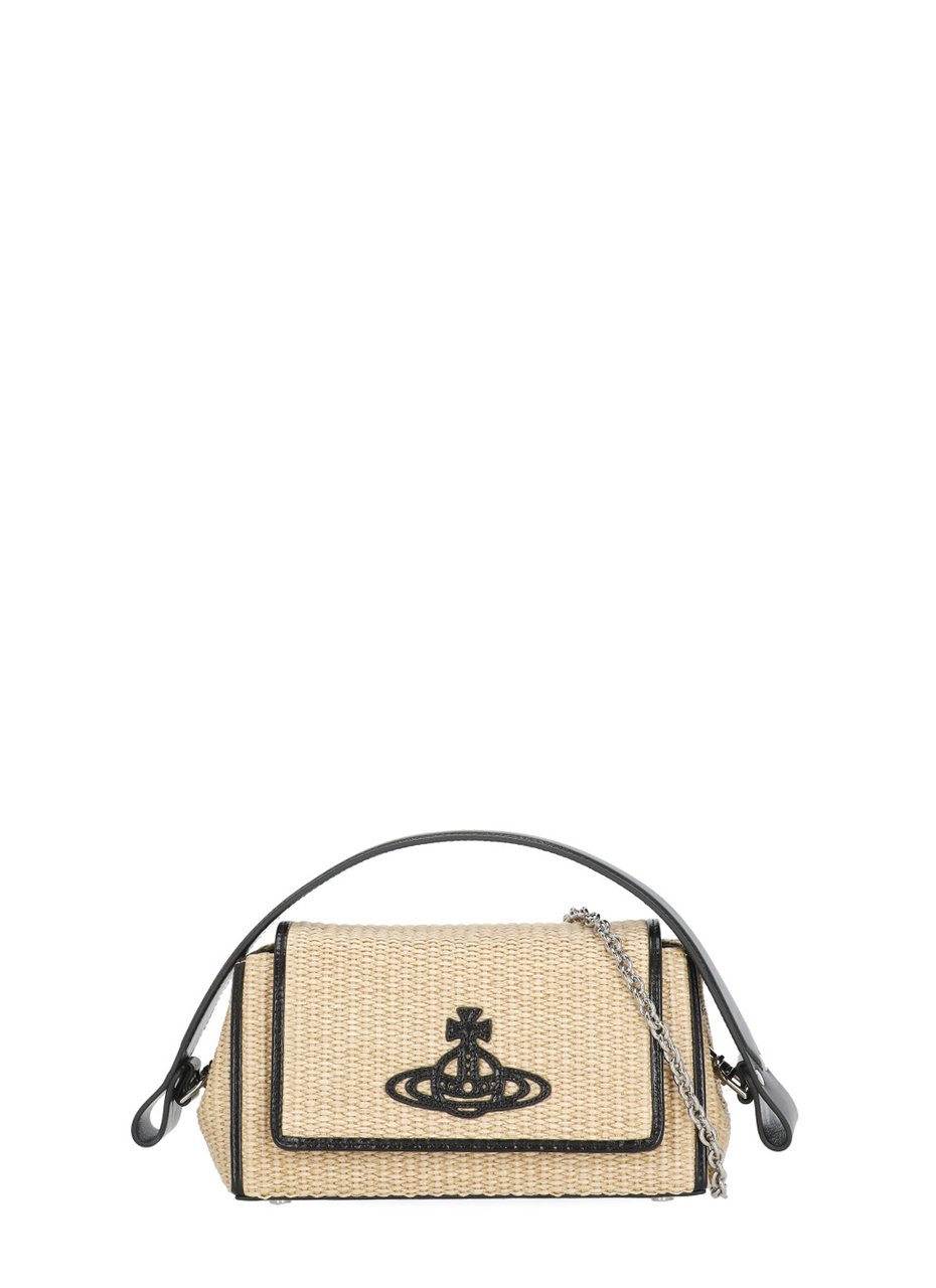 Vivienne Westwood Medium Woven Rafia Shoulder Bag With Orb Logo And Versatile Straps Neutraal