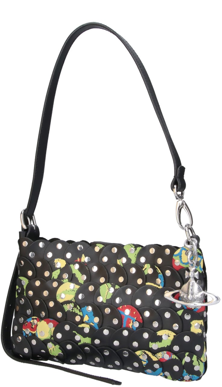 Vivienne Westwood Black Lola Floral Leather Shoulder Bag Zwart