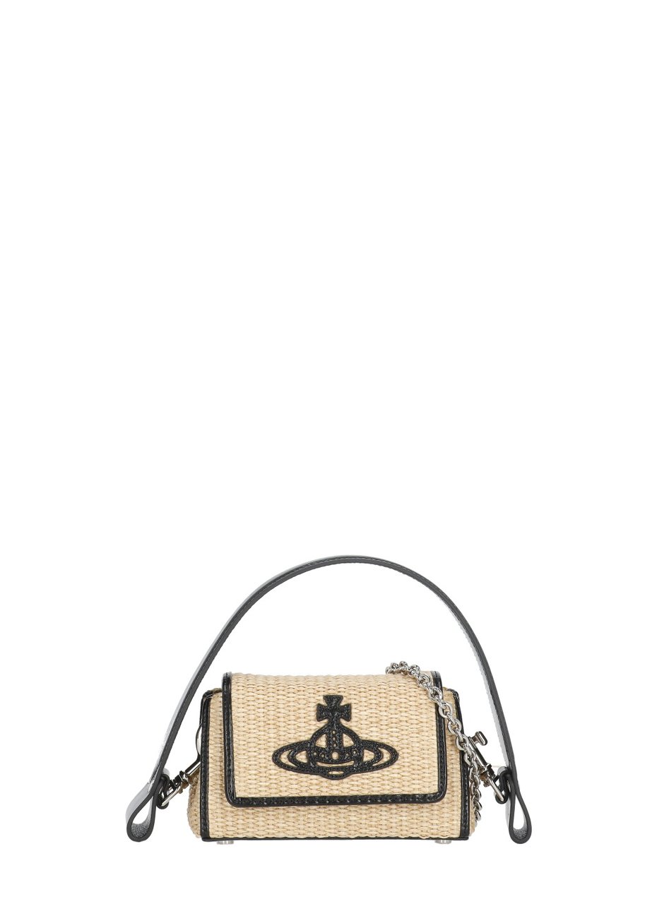 Vivienne Westwood Hazel Raffia Handbag With Distinctive Orb Logo And Detachable Strap Neutraal