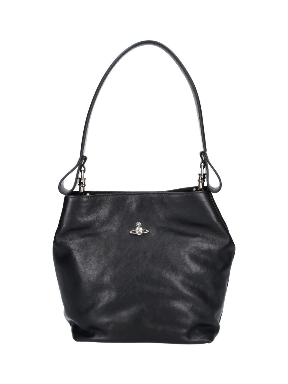 Vivienne Westwood Sophisticated Black Calf Leather Shoulder Bag Zwart