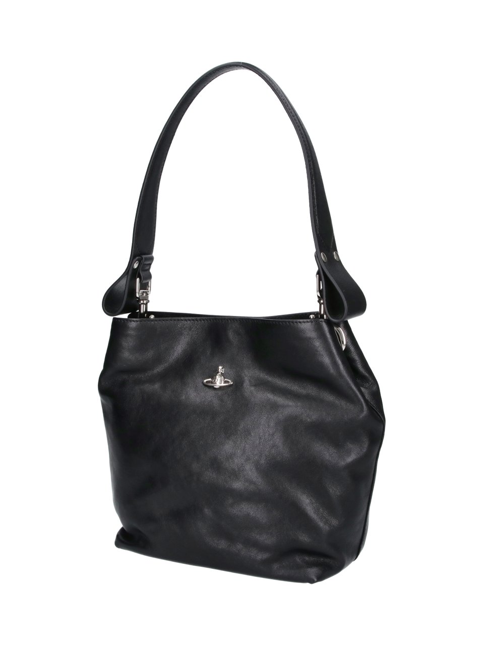 Vivienne Westwood Sophisticated Black Calf Leather Shoulder Bag Zwart