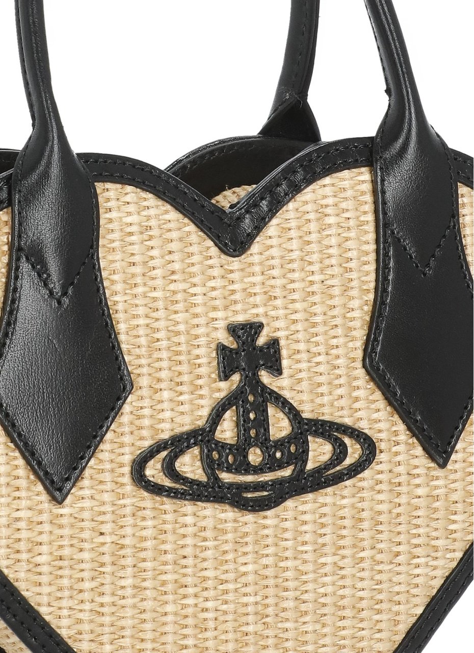 Vivienne Westwood Heart-Shaped Raffia Handbag With Leather Trim And Zip Fastening Neutraal